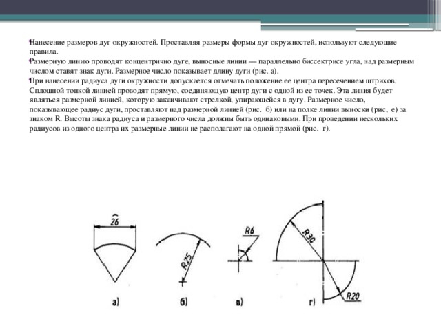 На каких чертежах необходимо нанести размер дуги со знаком r