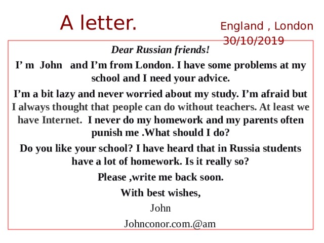 A letter from england